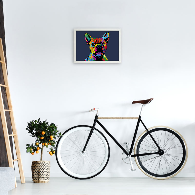 French Bulldog Dog Navy Art Print by Michael Tompsett A3 Oak Frame
