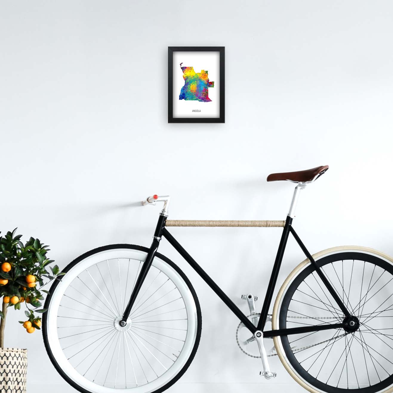Angola Watercolour Map Art Print by Michael Tompsett A4 White Frame