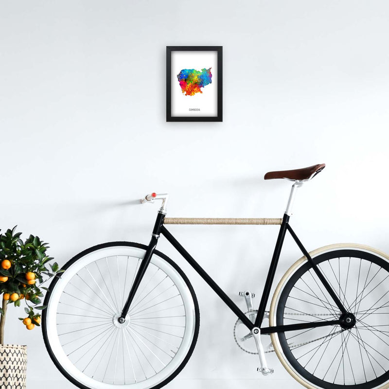 Cambodia Watercolour Map Art Print by Michael Tompsett A4 White Frame