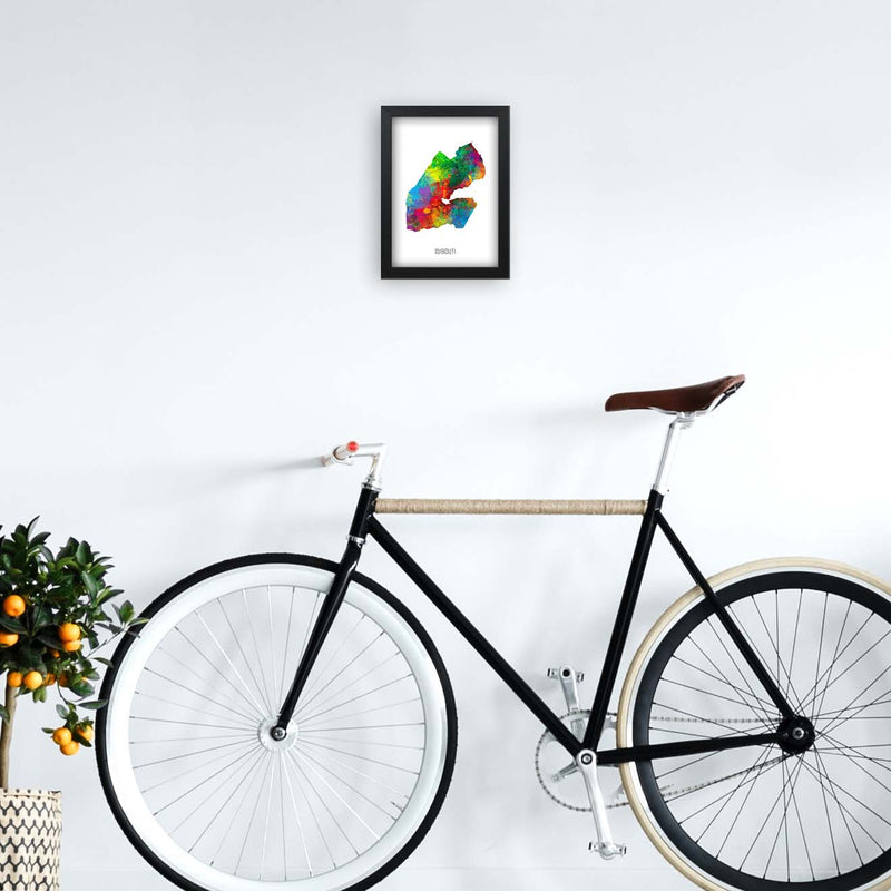 Djibouti Watercolour Map Art Print by Michael Tompsett A4 White Frame
