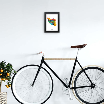 Iran Watercolour Map Art Print by Michael Tompsett A4 White Frame