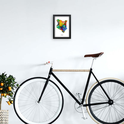 Kenya Watercolour Map Art Print by Michael Tompsett A4 White Frame