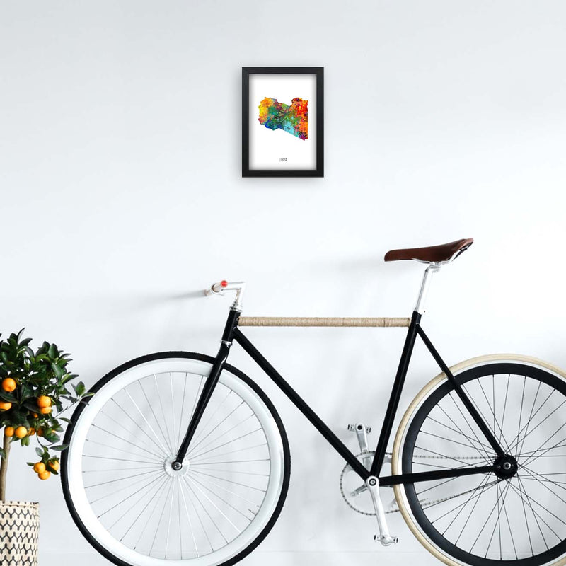 Libya Watercolour Map Art Print by Michael Tompsett A4 White Frame