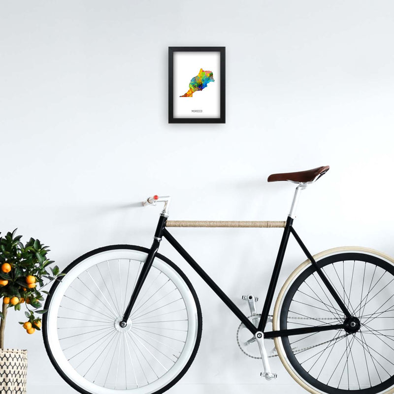Morocco Watercolour Map Art Print by Michael Tompsett A4 White Frame