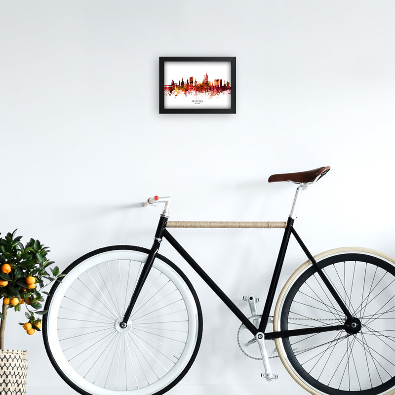 Aberdeen Scotland Skyline Red City Name  by Michael Tompsett A4 White Frame