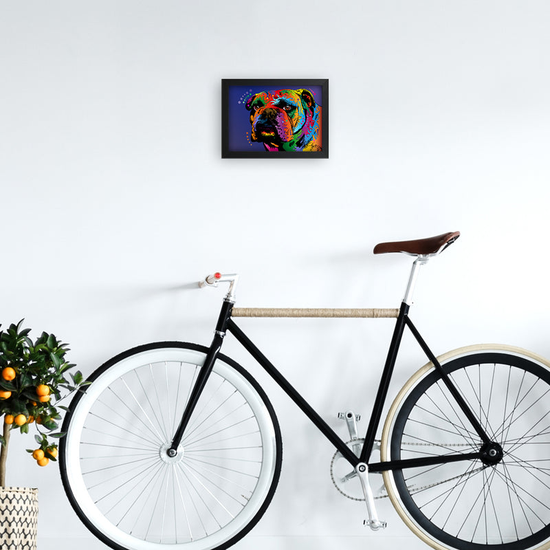 Bulldog Dog Blue Art Print by Michael Tompsett A4 White Frame