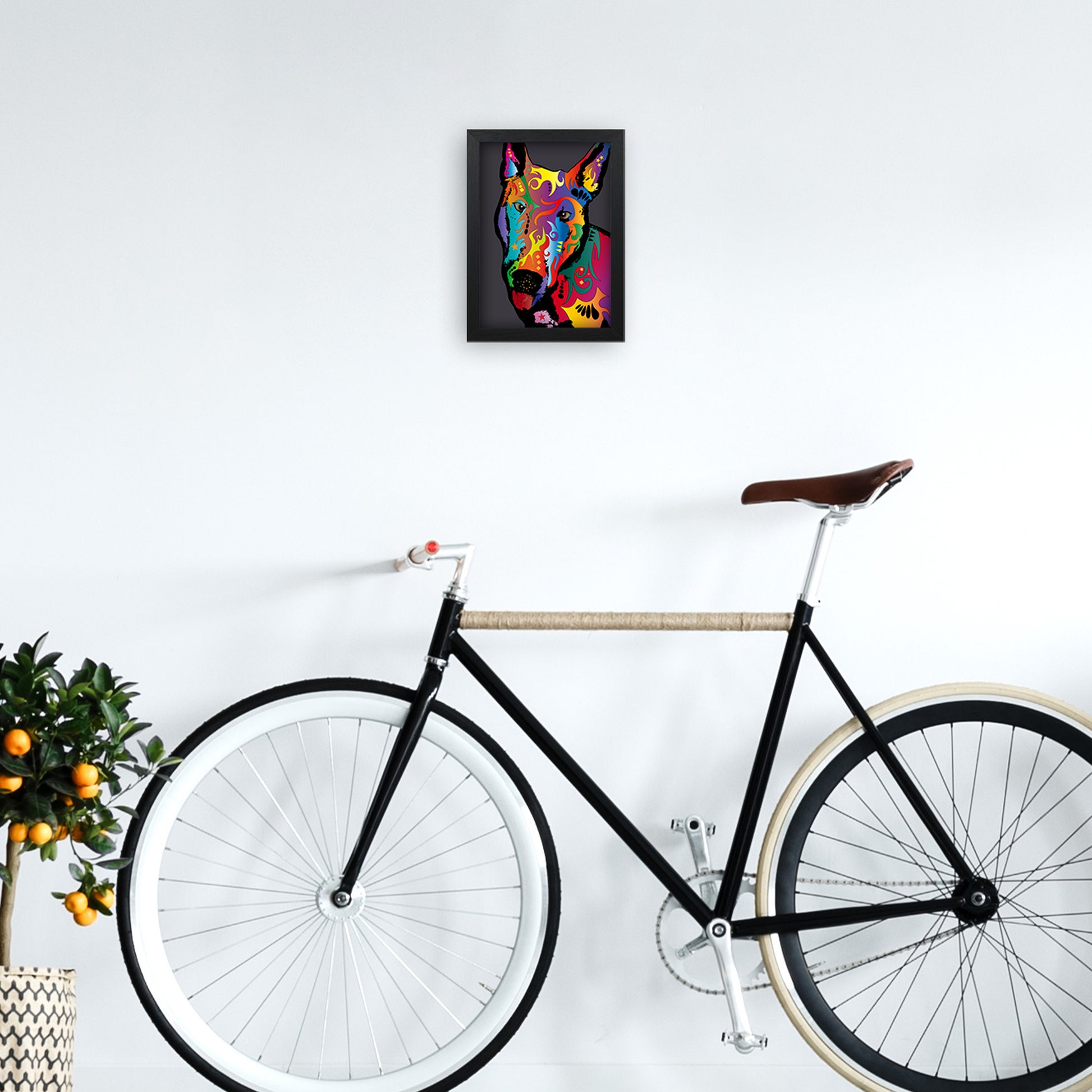 English Bull Terrier Dog Art Print by Michael Tompsett A4 White Frame