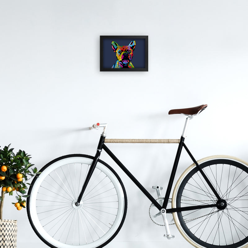 French Bulldog Dog Navy Art Print by Michael Tompsett A4 White Frame
