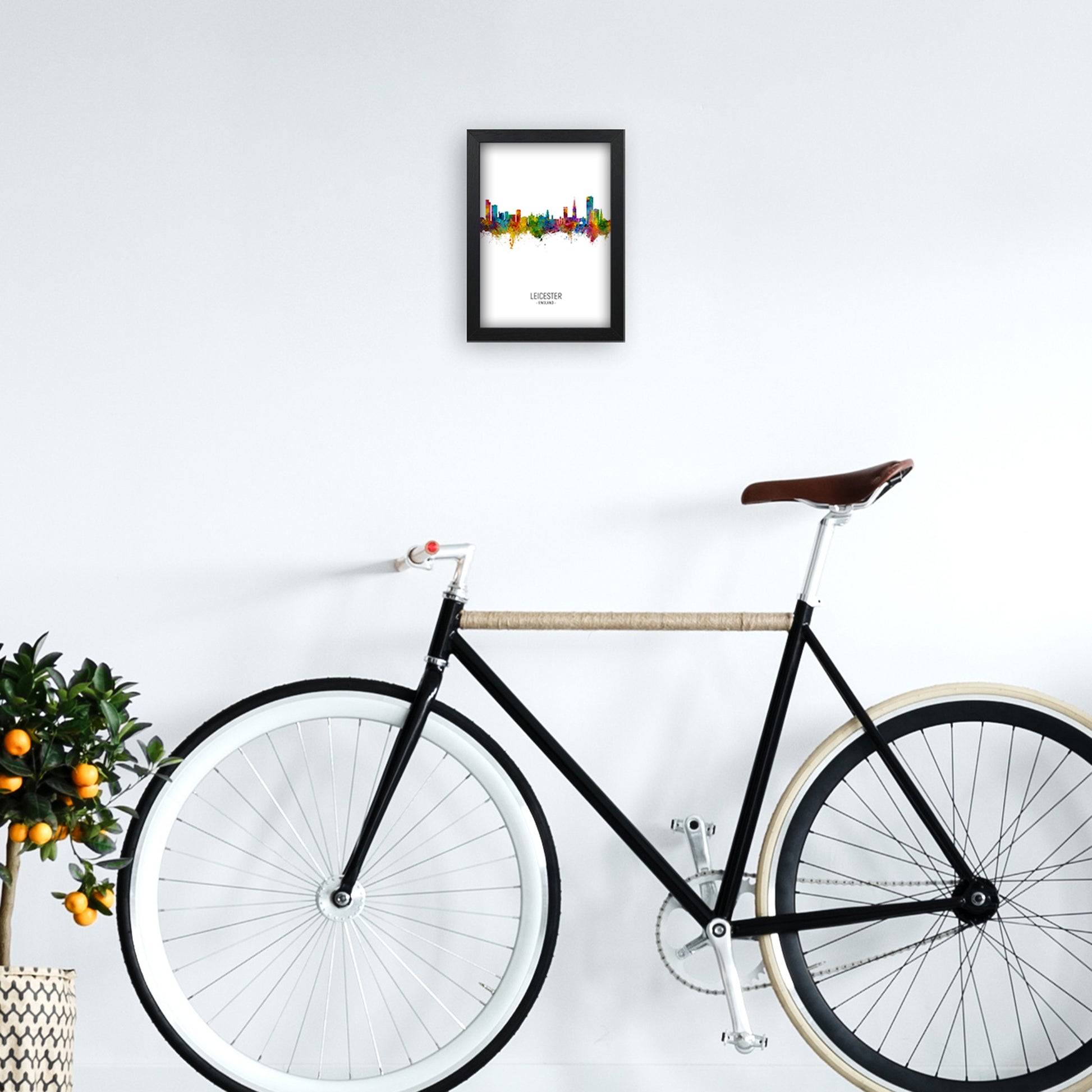 Leicester England Skyline Portrait Art Print by Michael Tompsett A4 White Frame