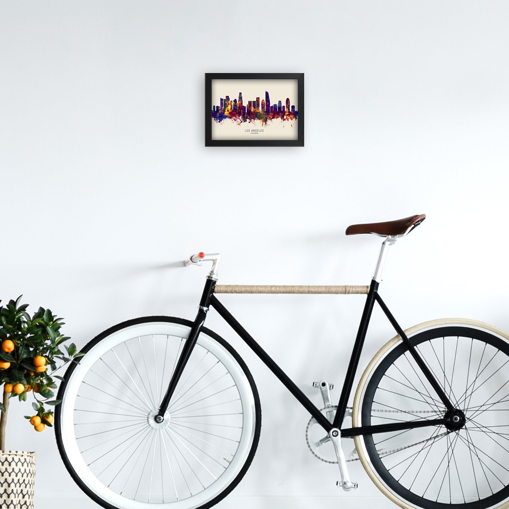 Los Angeles California Skyline Autumn City Name Art Print by Michael Tompsett A4 White Frame