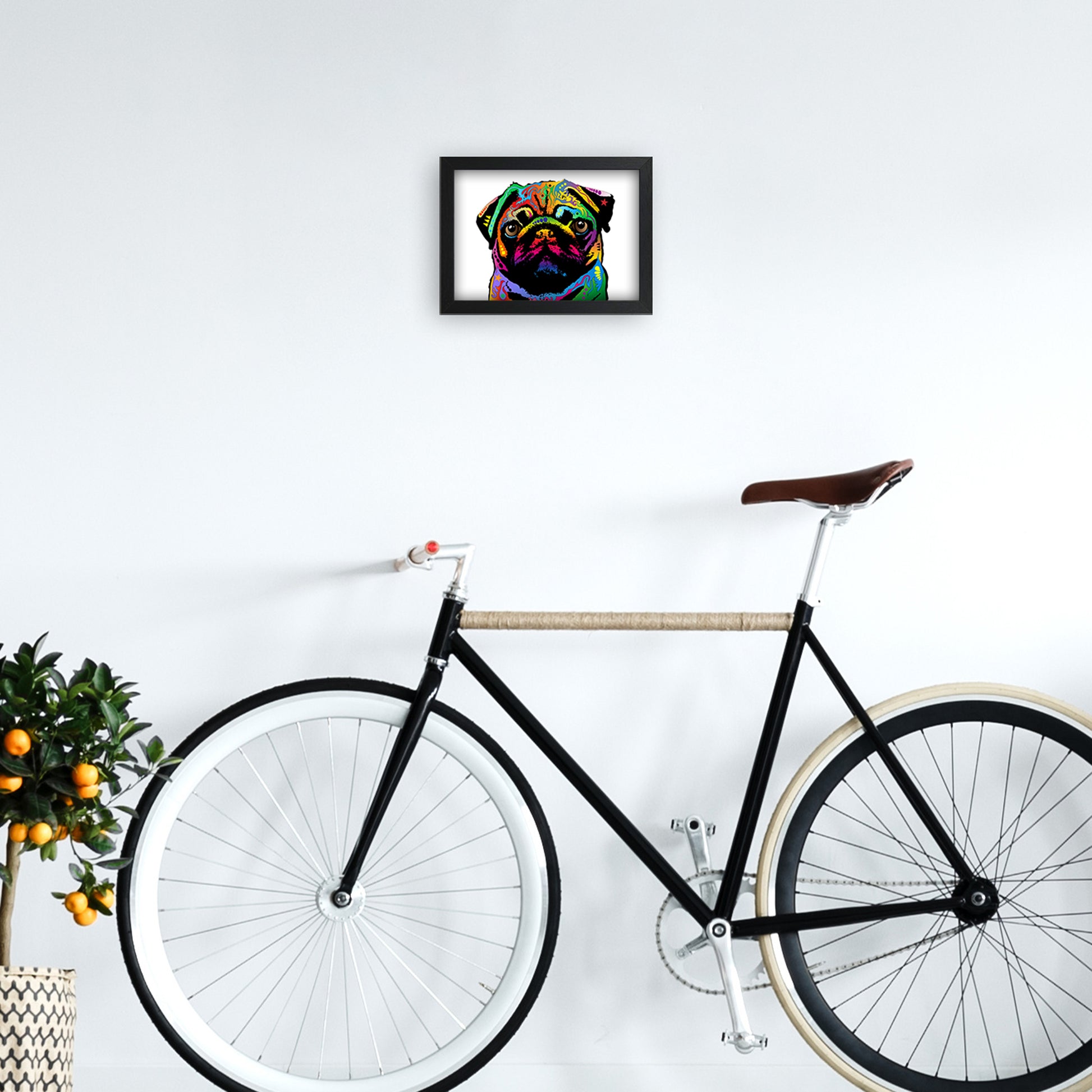 Pug Dog White Art Print by Michael Tompsett A4 White Frame