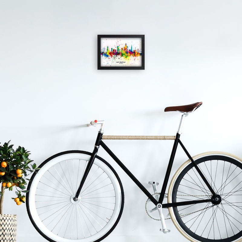 San Francisco California Skyline Splash Art Print by Michael Tompsett A4 White Frame