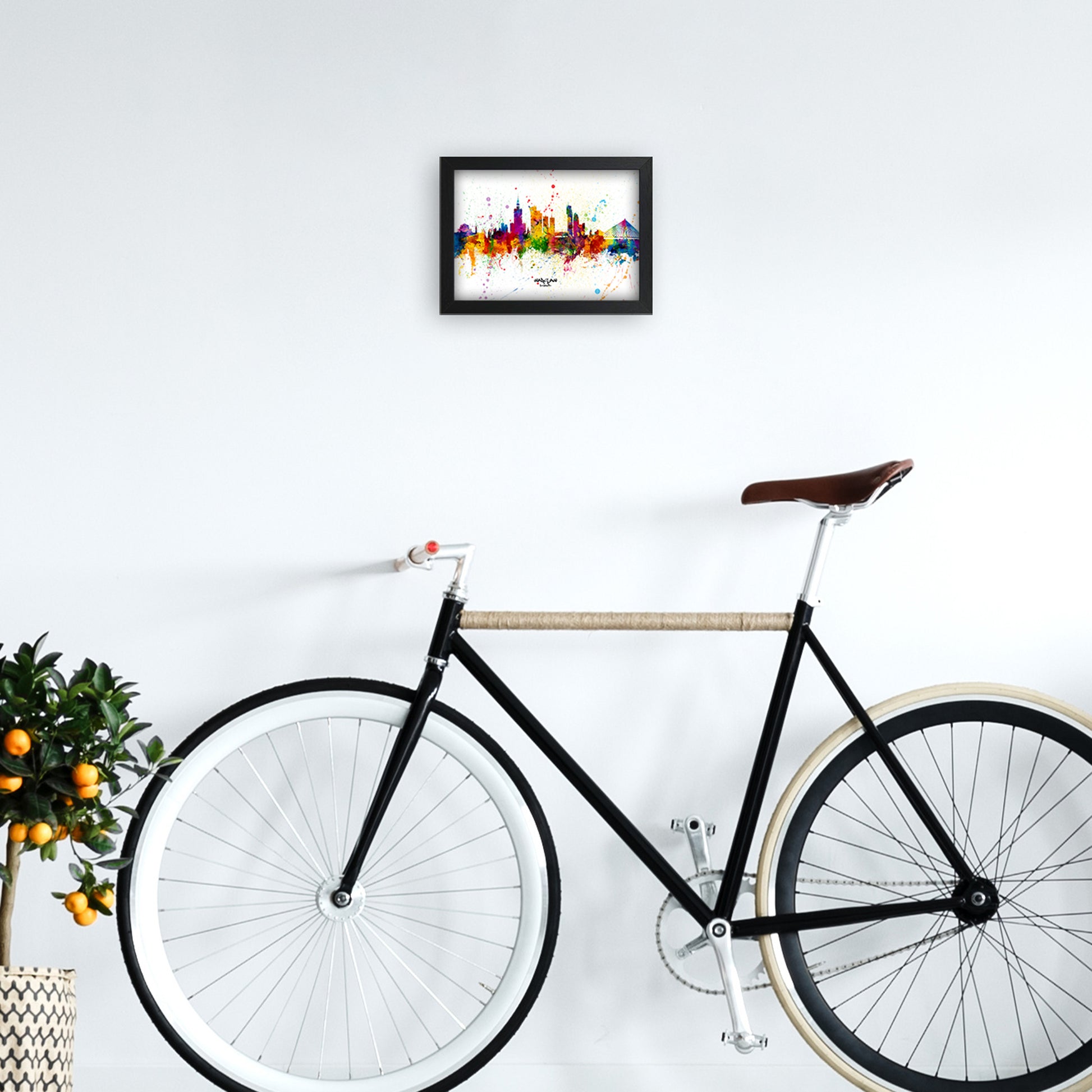 Warsaw Poland Skyline Splash Art Print by Michael Tompsett A4 White Frame