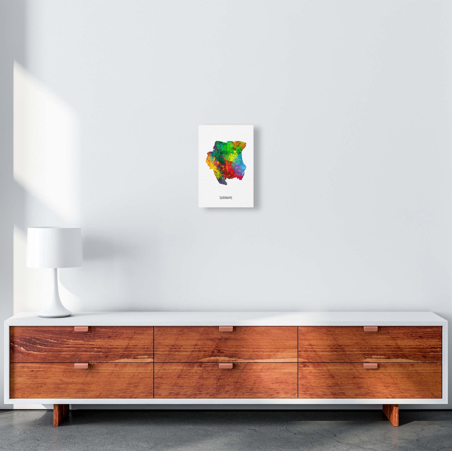 Suriname Watercolour Map Art Print by Michael Tompsett A4 Canvas