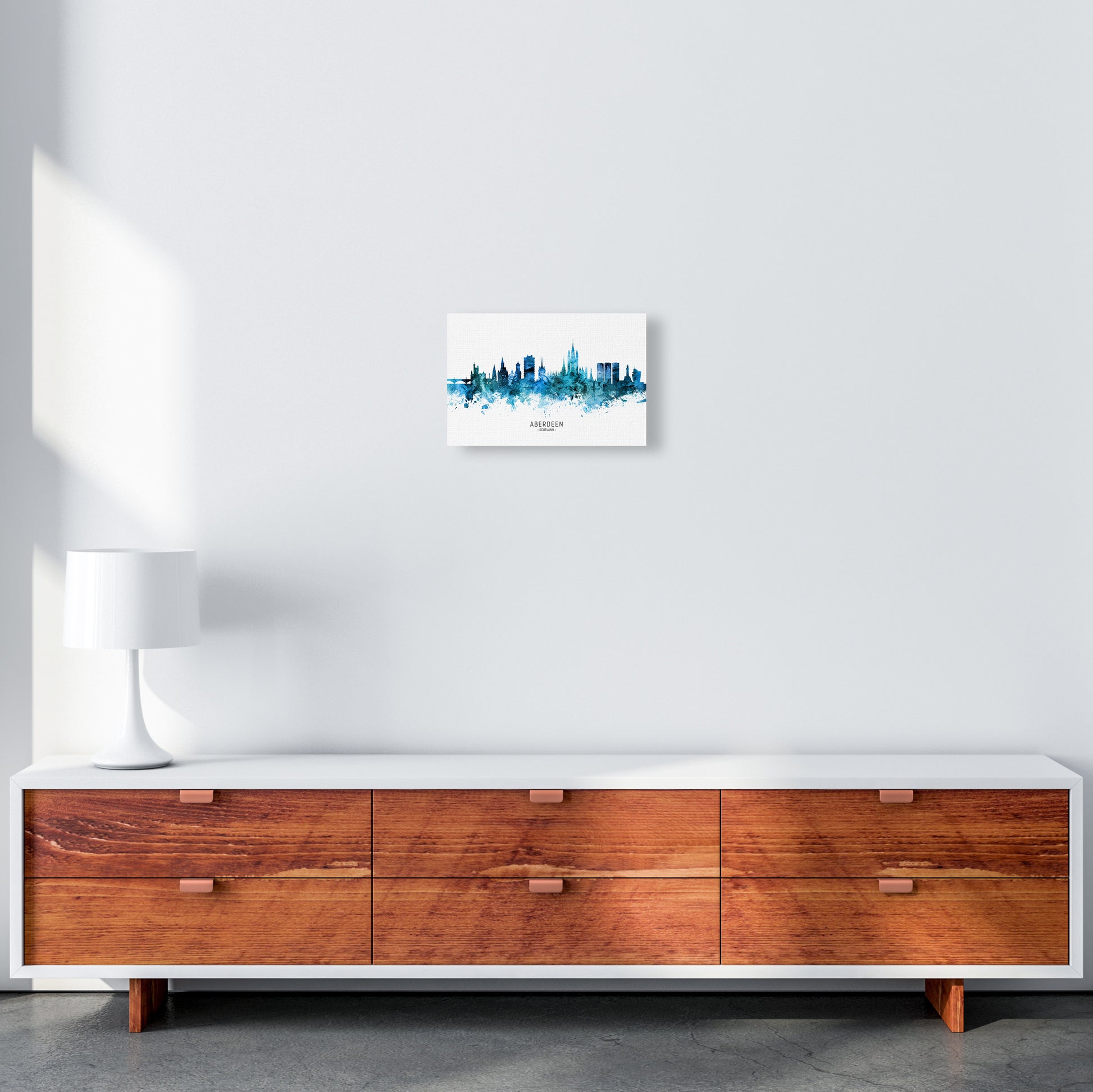 Aberdeen Scotland Skyline Blue City Name  by Michael Tompsett A4 Canvas