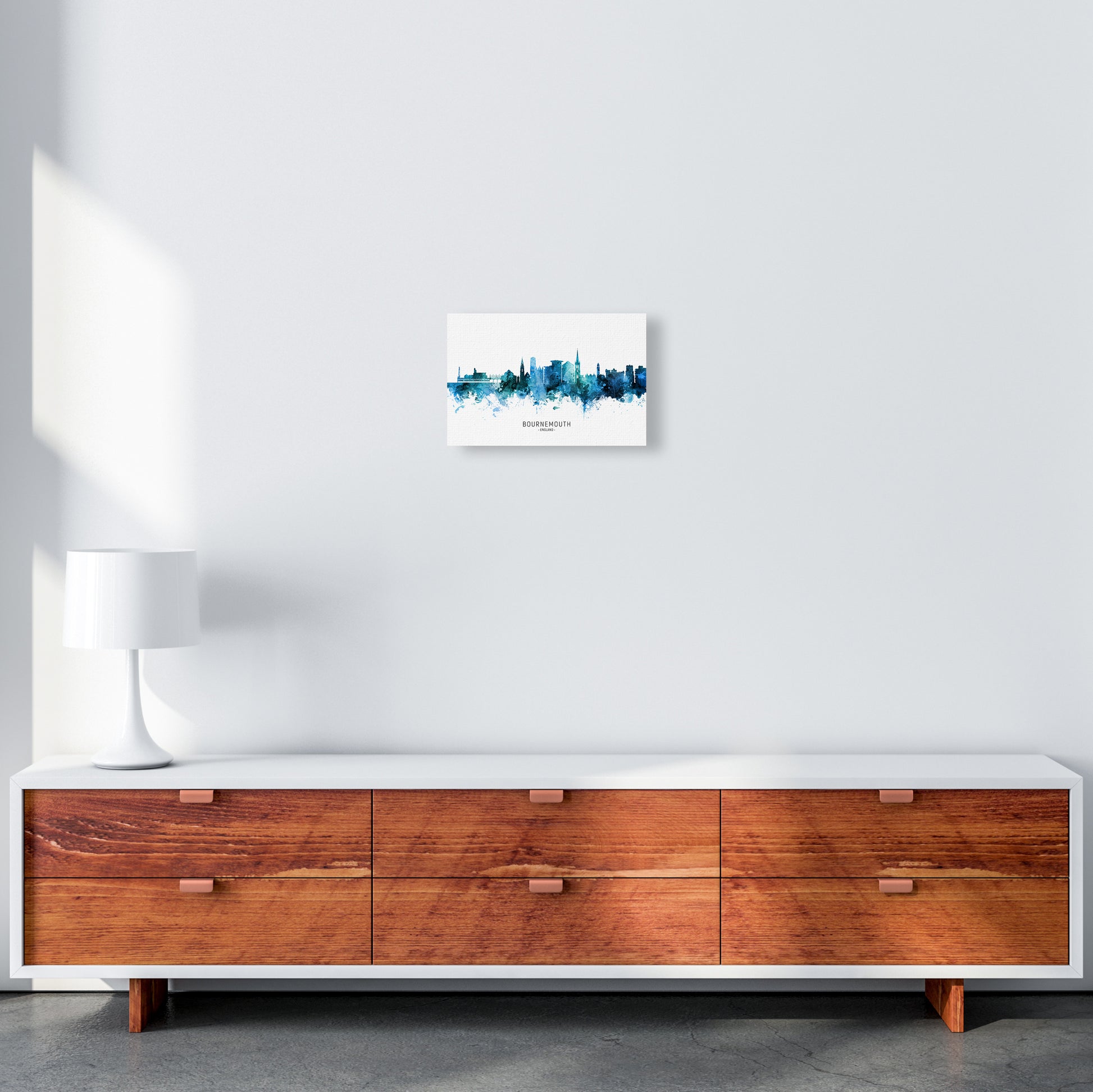 Bournemouth England Skyline Blue City Name  by Michael Tompsett A4 Canvas