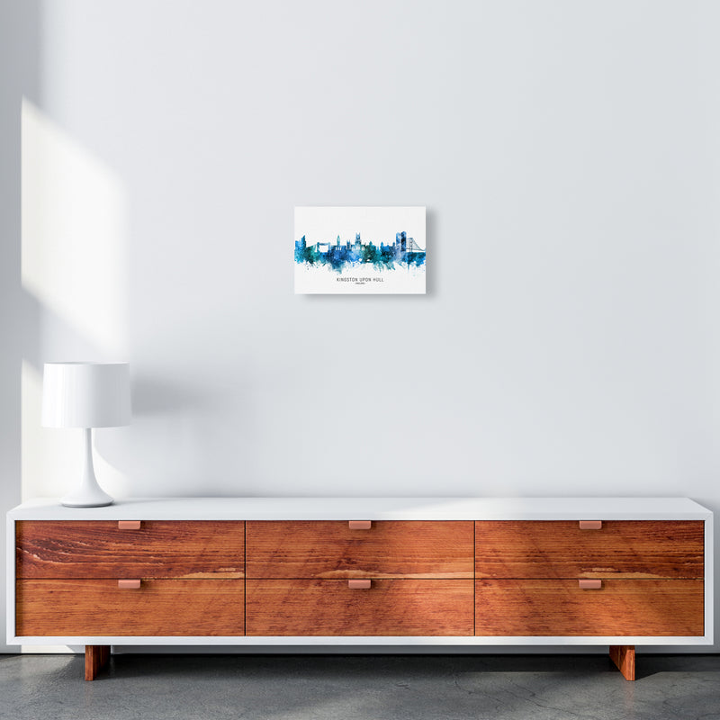 Kingston Upon Hull England Skyline Blue City Name  by Michael Tompsett A4 Canvas