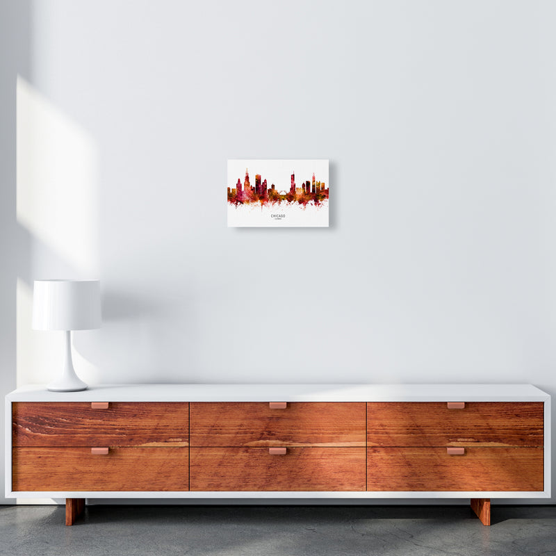 Chicago Illinois Skyline Red City Name  by Michael Tompsett A4 Canvas