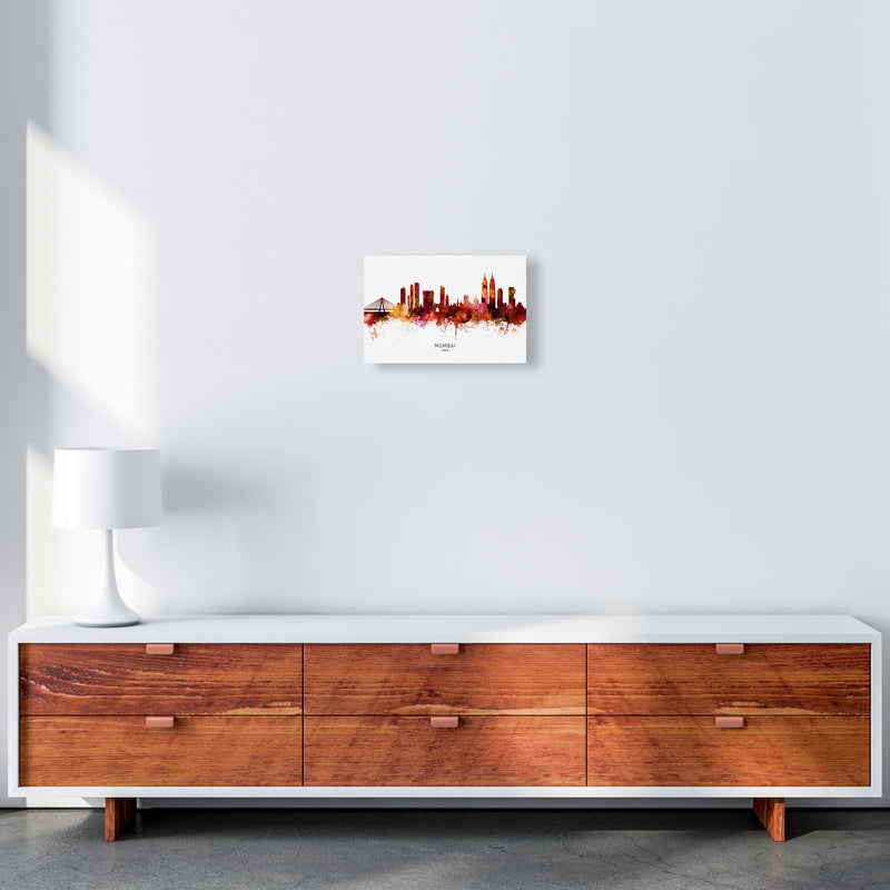 Mumbai India Skyline Red City Name Print by Michael Tompsett A4 Canvas