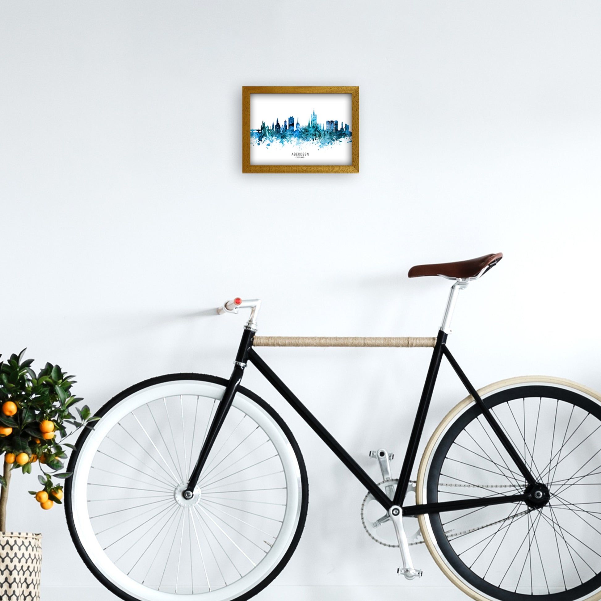 Aberdeen Scotland Skyline Blue City Name  by Michael Tompsett A4 Print Only