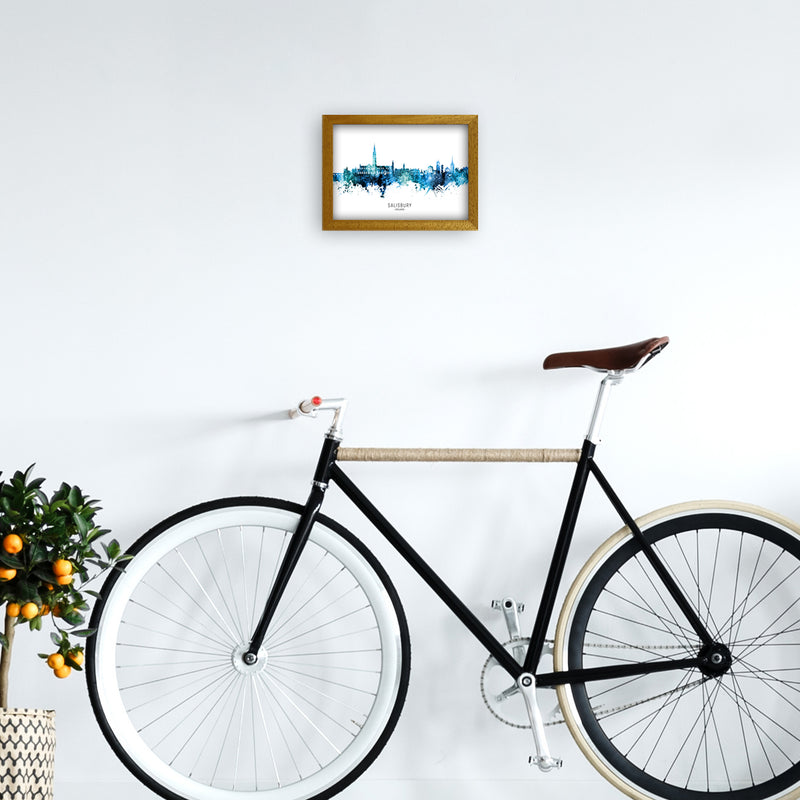 Salisbury England Skyline Blue City Name  by Michael Tompsett A4 Print Only