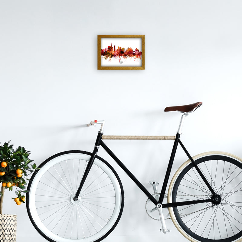 Milan Italy Skyline Red City Name Print by Michael Tompsett A4 Print Only