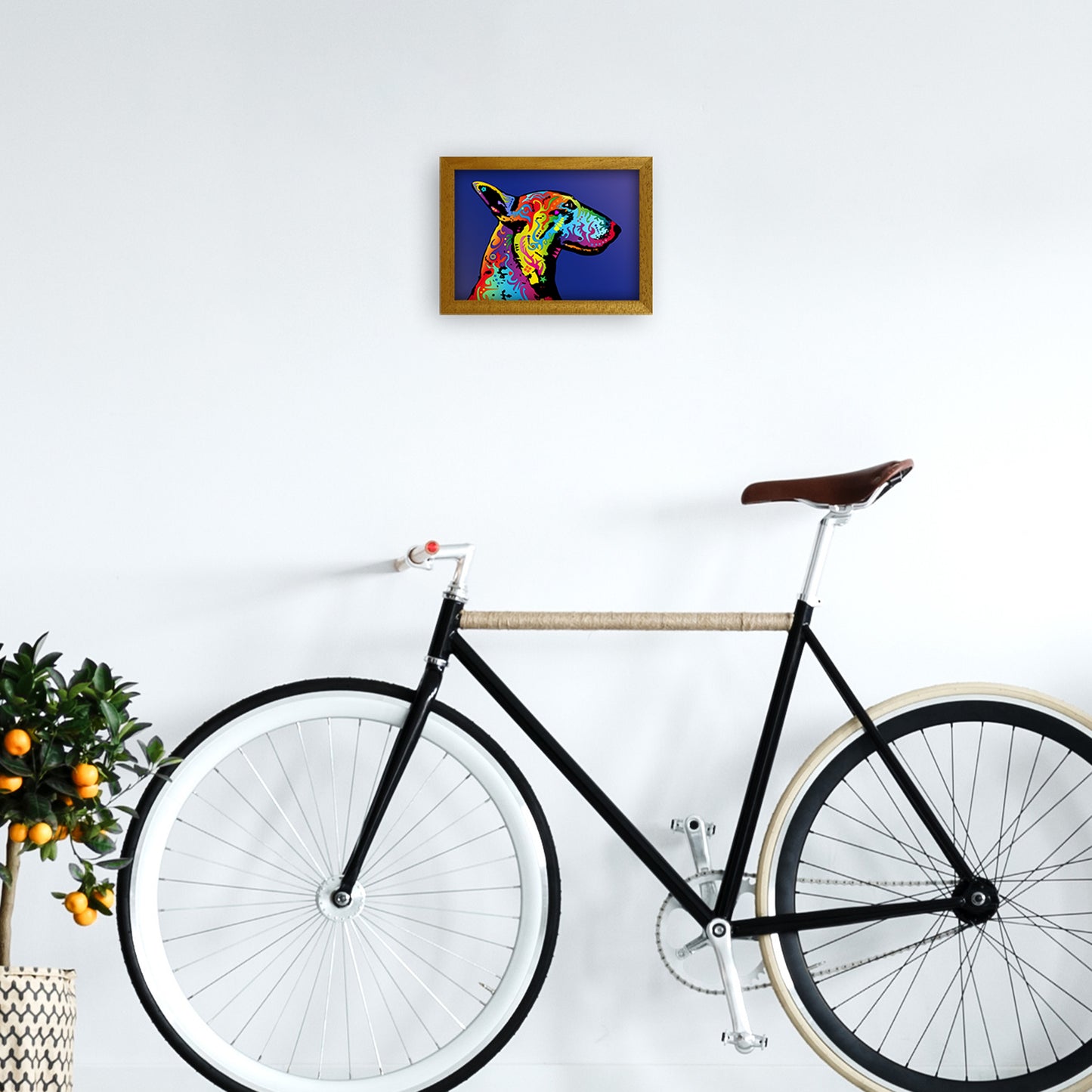 English Bull Terrier Dog Blue Art Print by Michael Tompsett A4 Print Only