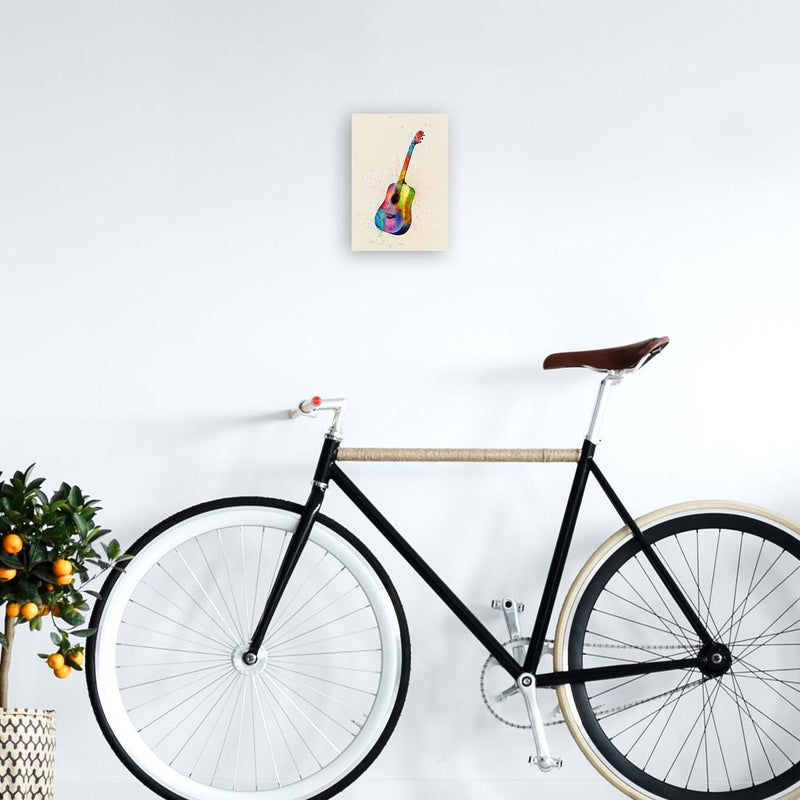 Acoustic Guitar Watercolour Multi-Colour  by Michael Tompsett A4 Black Frame