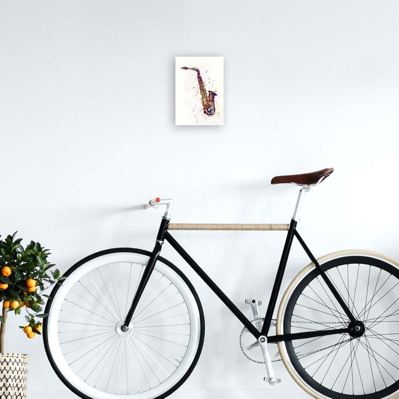 Saxophone Watercolour Print by Michael Tompsett A4 Black Frame