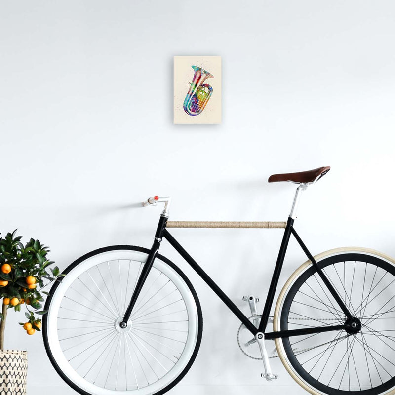 Tuba Watercolour Multi-Colour Art Print by Michael Tompsett A4 Black Frame