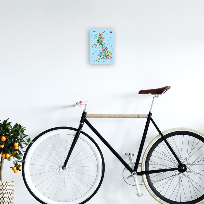 Animal Map of Great Britain Blue Print by Michael Tompsett A4 Black Frame