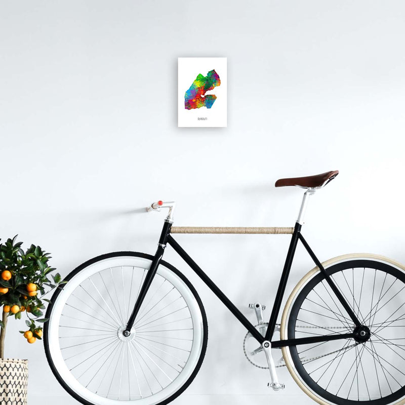 Djibouti Watercolour Map Art Print by Michael Tompsett A4 Black Frame