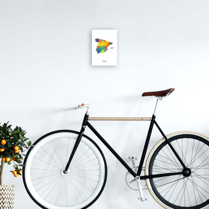 Espana Watercolour Map Art Print by Michael Tompsett A4 Black Frame