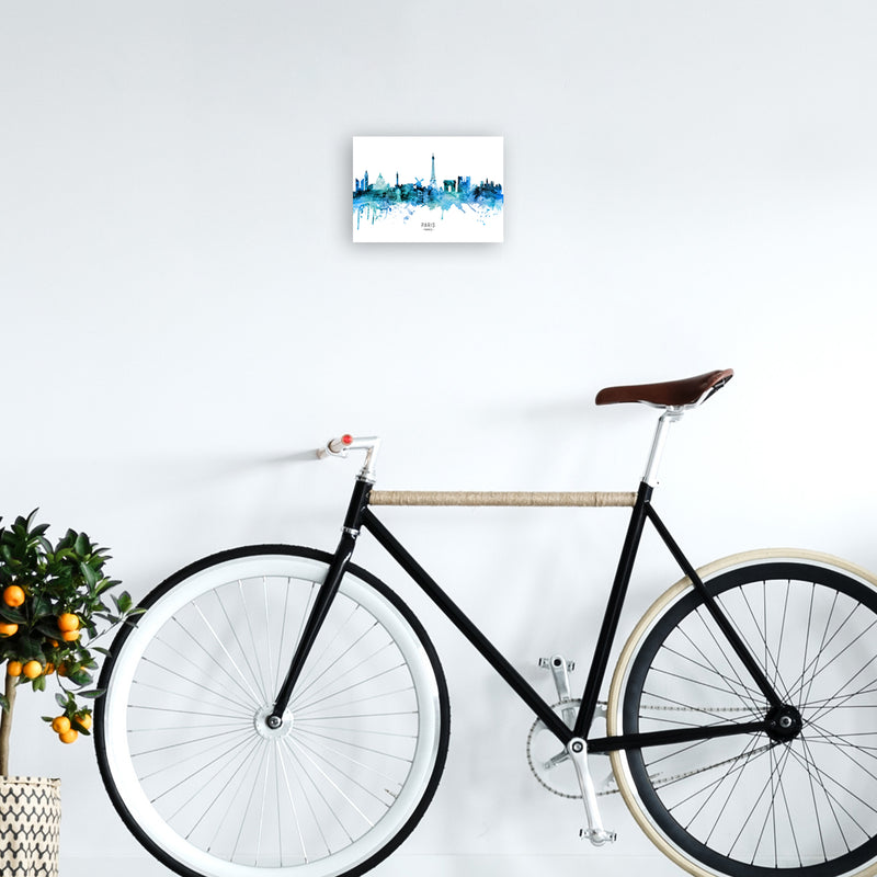 Paris France Skyline Blue City Name Print by Michael Tompsett A4 Black Frame