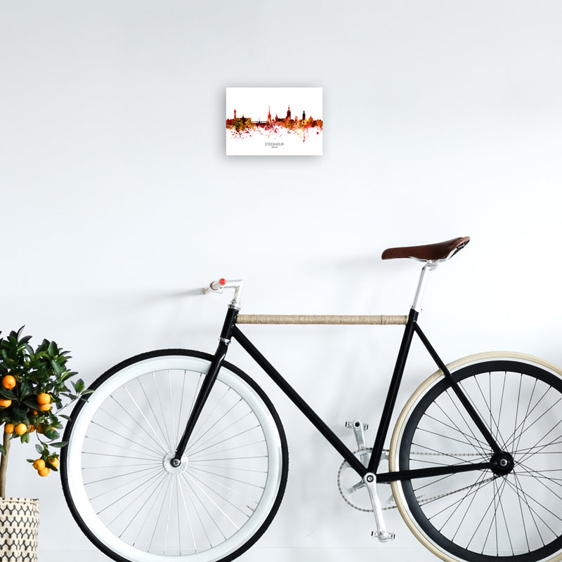 Stockholm Sweden Skyline Red City Name  by Michael Tompsett A4 Black Frame