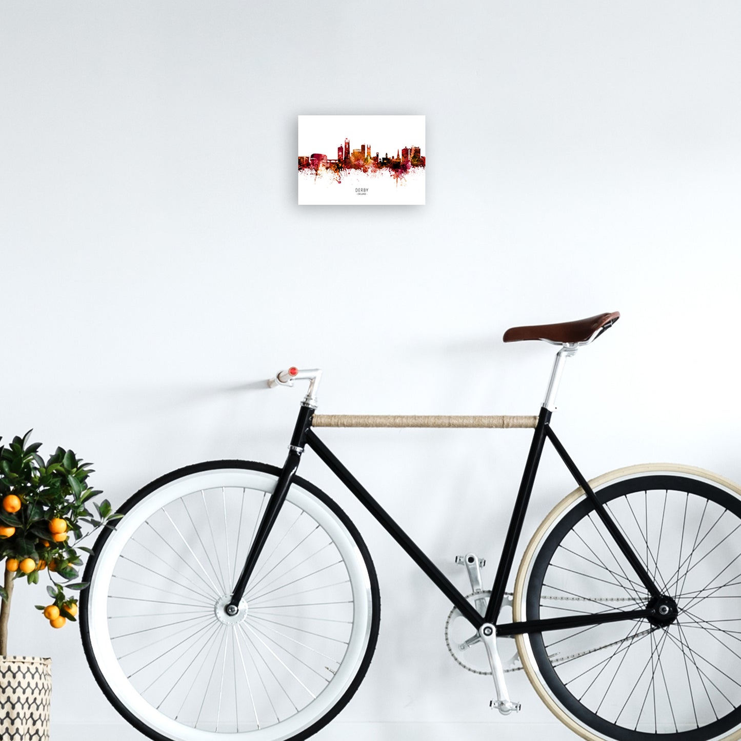 Derby England Skyline Red City Name Print by Michael Tompsett A4 Black Frame