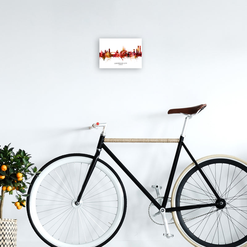 Luxembourg City Luxembourg Skyline Red City Name  by Michael Tompsett A4 Black Frame