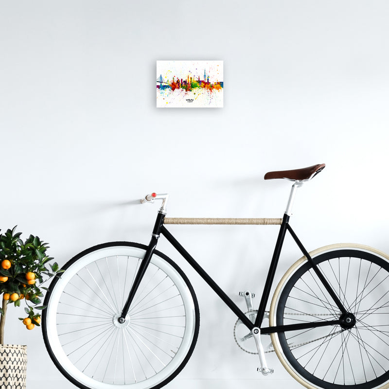 Hamburg Germany Skyline Splash Art Print by Michael Tompsett A4 Black Frame