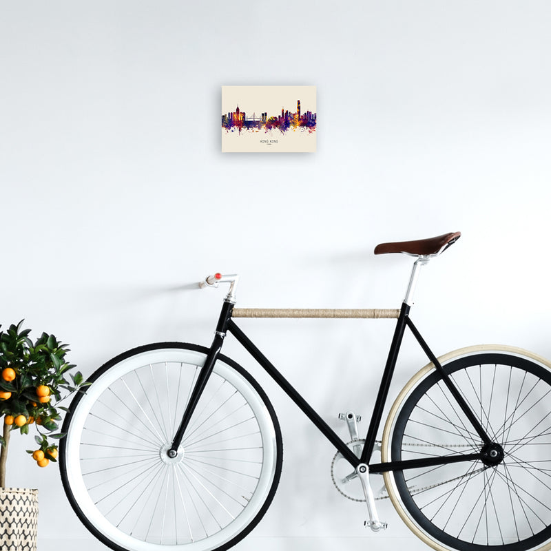 Hong Kong China Skyline Autumn City Name Art Print by Michael Tompsett A4 Black Frame