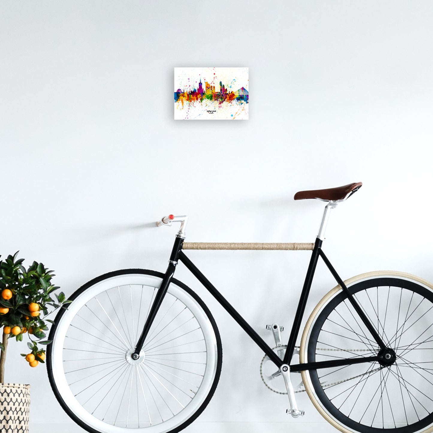 Warsaw Poland Skyline Splash Art Print by Michael Tompsett A4 Black Frame