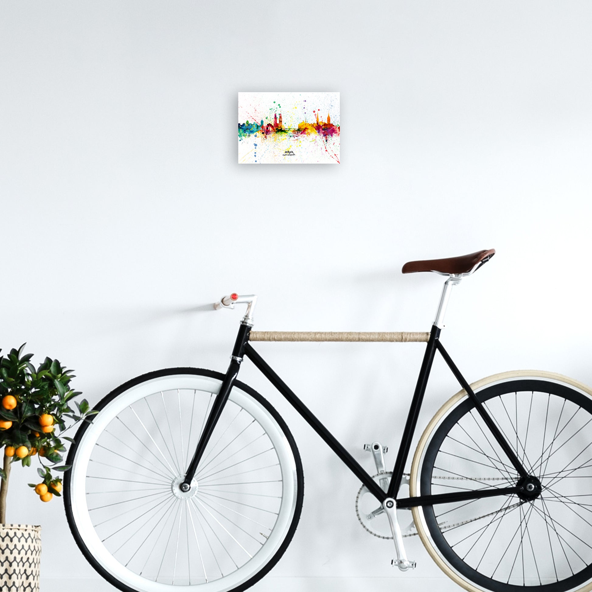 Zurich Switzerland Skyline Splash Art Print by Michael Tompsett A4 Black Frame
