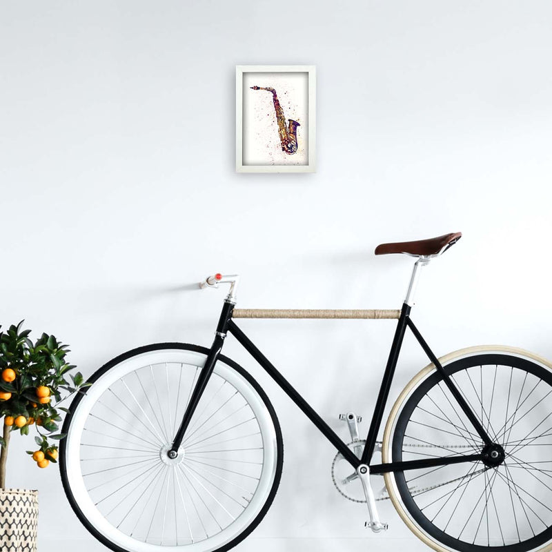 Saxophone Watercolour Print by Michael Tompsett A4 Oak Frame