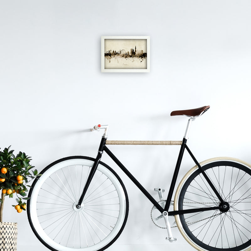 London England Skyline Vintage  Art Print by Michael Tompsett A4 Oak Frame