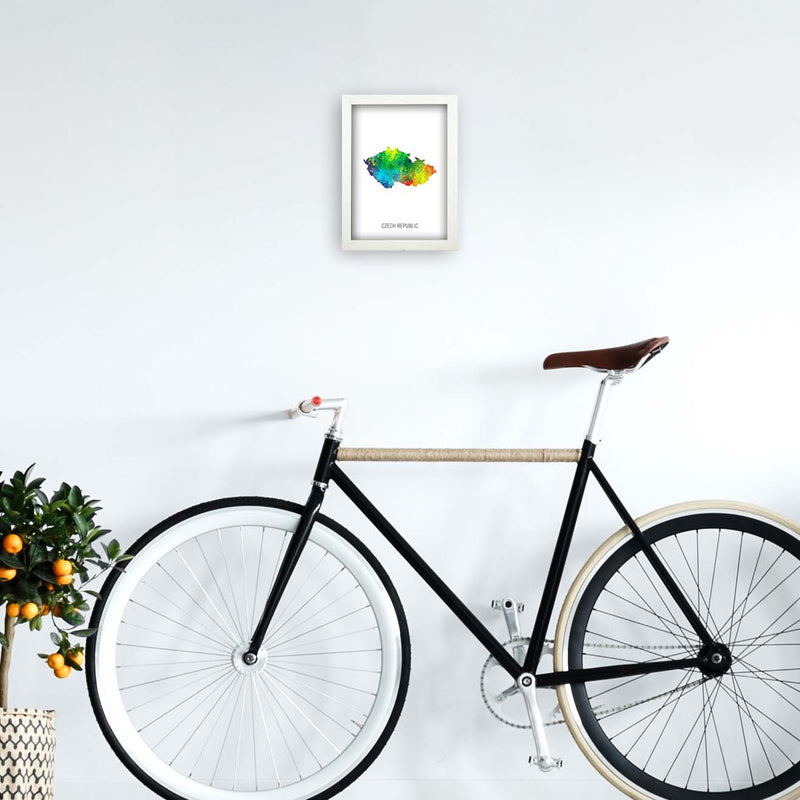 Czech Republic Watercolour Map Art Print by Michael Tompsett A4 Oak Frame