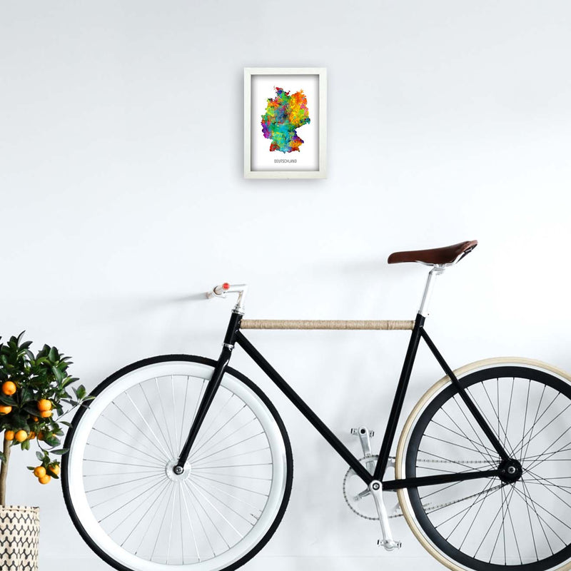 Deutschland Watercolour Map Art Print by Michael Tompsett A4 Oak Frame