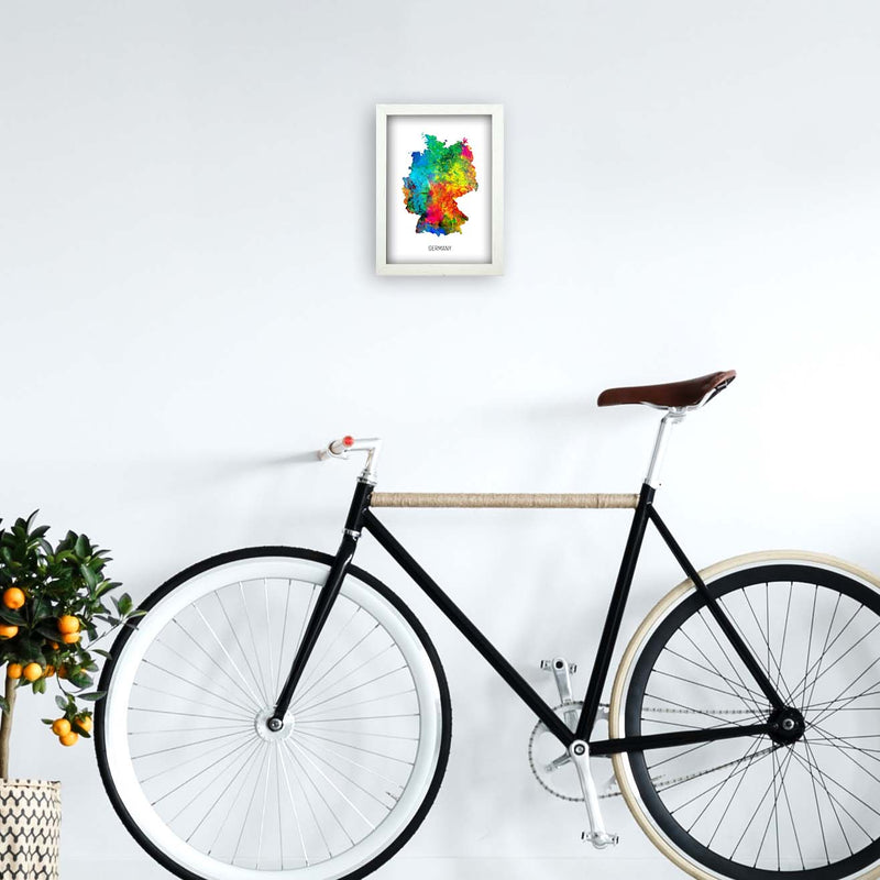 Germany Watercolour Map Art Print by Michael Tompsett A4 Oak Frame