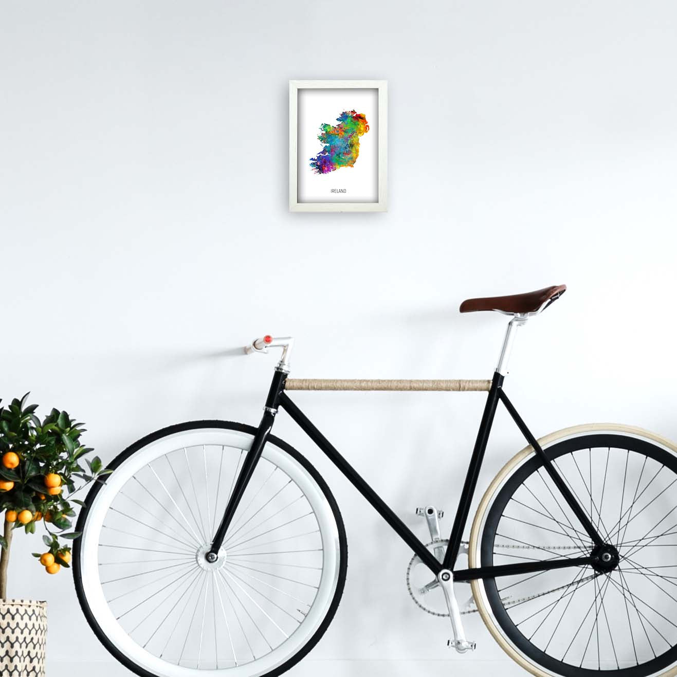 Ireland Watercolour Map Art Print by Michael Tompsett A4 Oak Frame