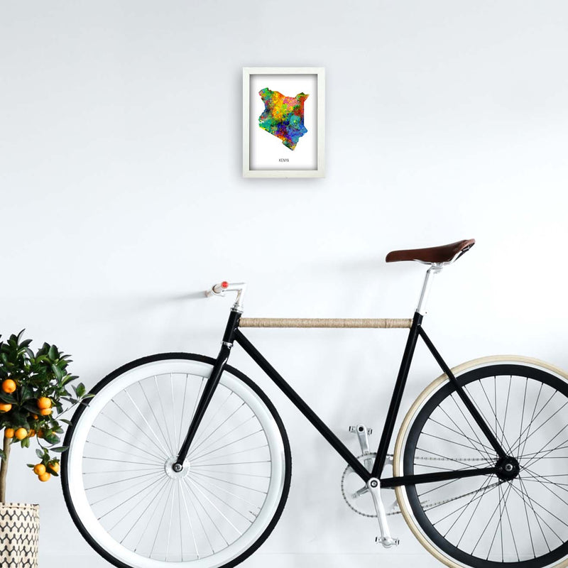 Kenya Watercolour Map Art Print by Michael Tompsett A4 Oak Frame