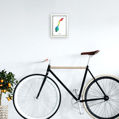 Norge Watercolour Map Art Print by Michael Tompsett A4 Oak Frame