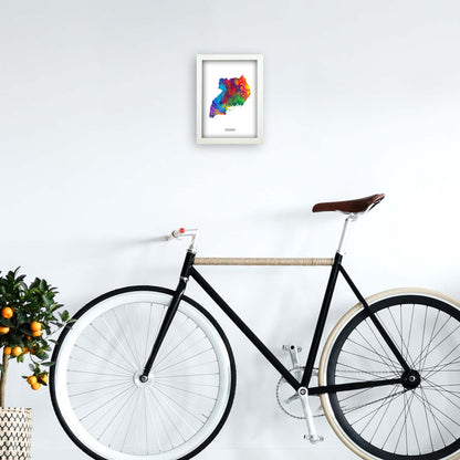 Uganda Watercolour Map Art Print by Michael Tompsett A4 Oak Frame